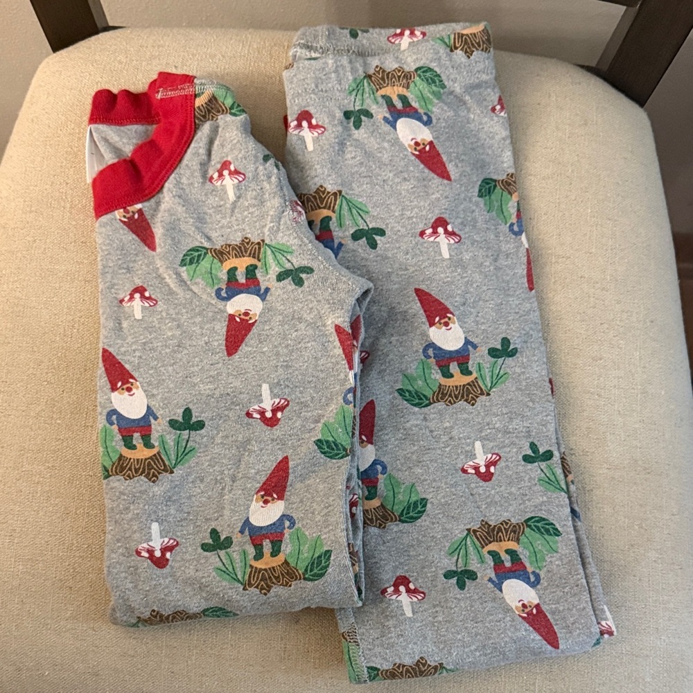 Hanna Andersson Kids Gnome Print Pajama Set Cotton Red Gray Size 6-7 (120)